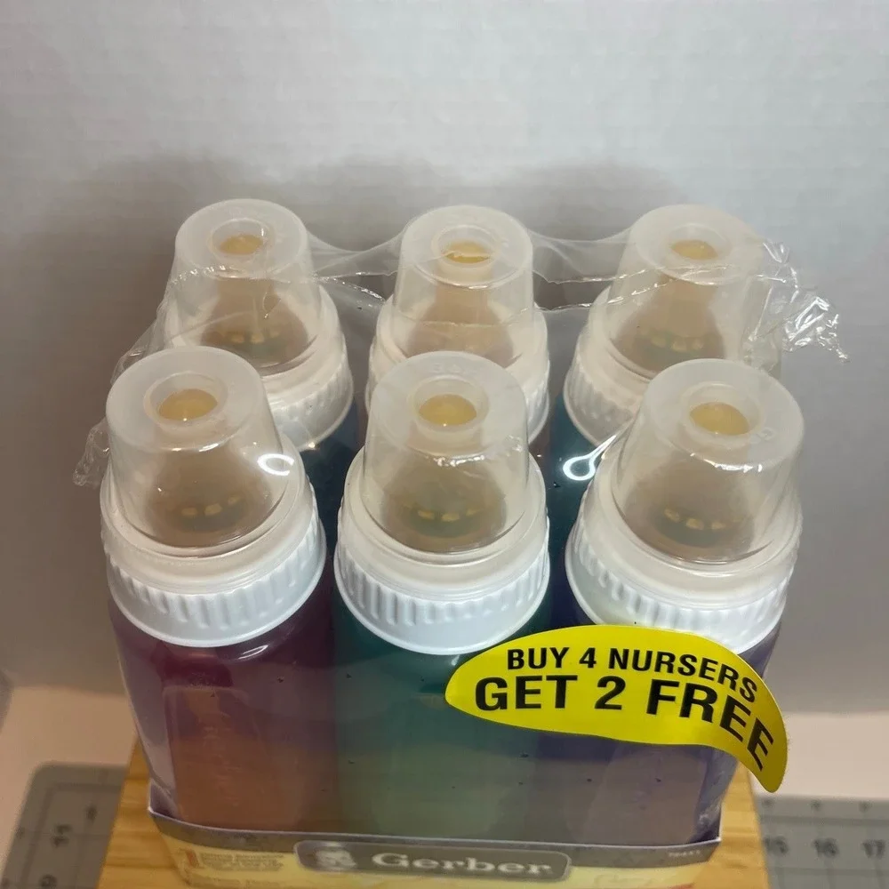 VTG Gerber HEAD UP Fashion Tints Bottle Rubber Nipple 9 Oz Blue Orange Green New